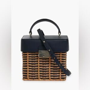New KATE SPADE Wicker Top-handle Bag w/ blue leather & long removable handle